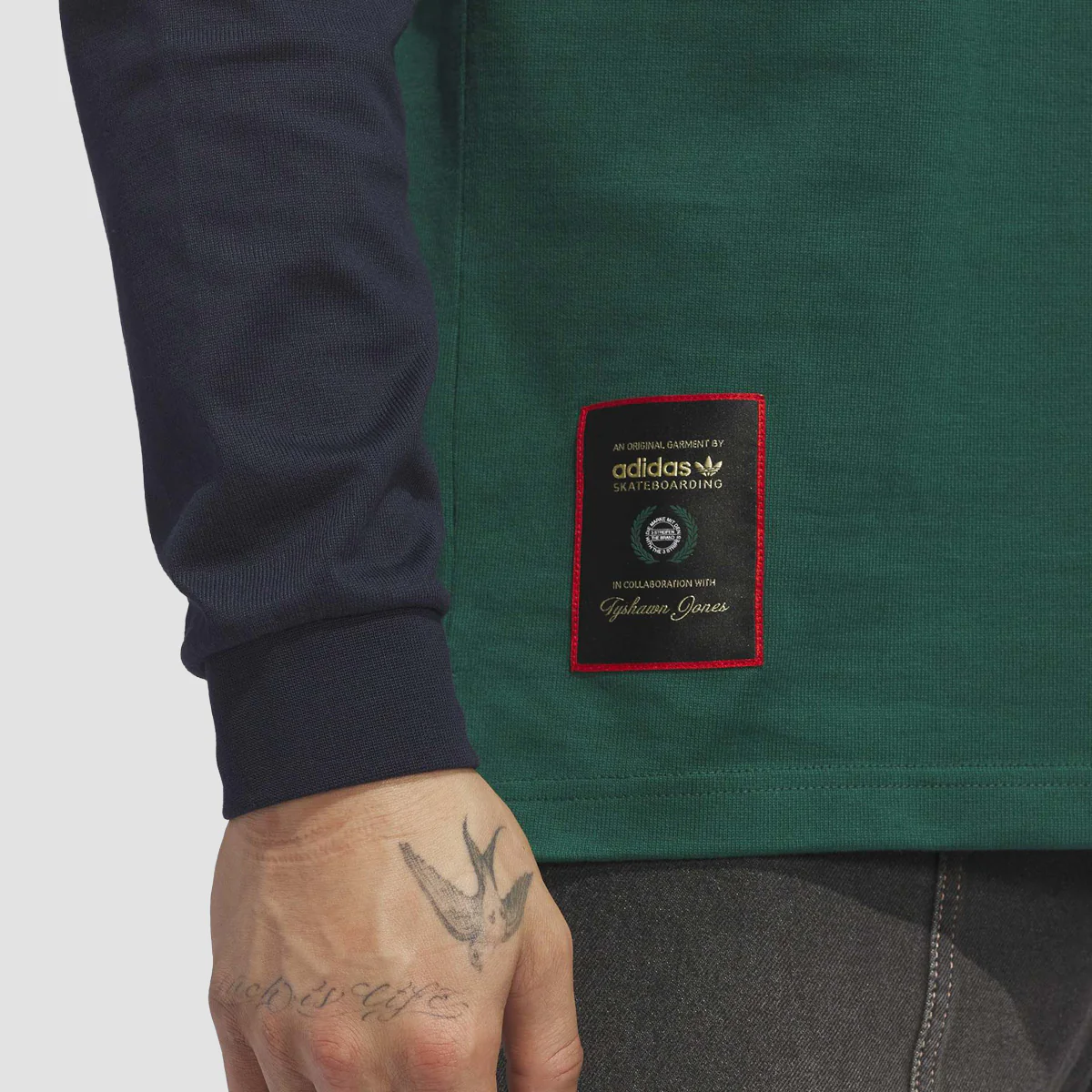 adidas Skateboarding X Tyshawn Rugby Longsleeve Polo Shirt Collegiate Green/Legend Ink - Image 3
