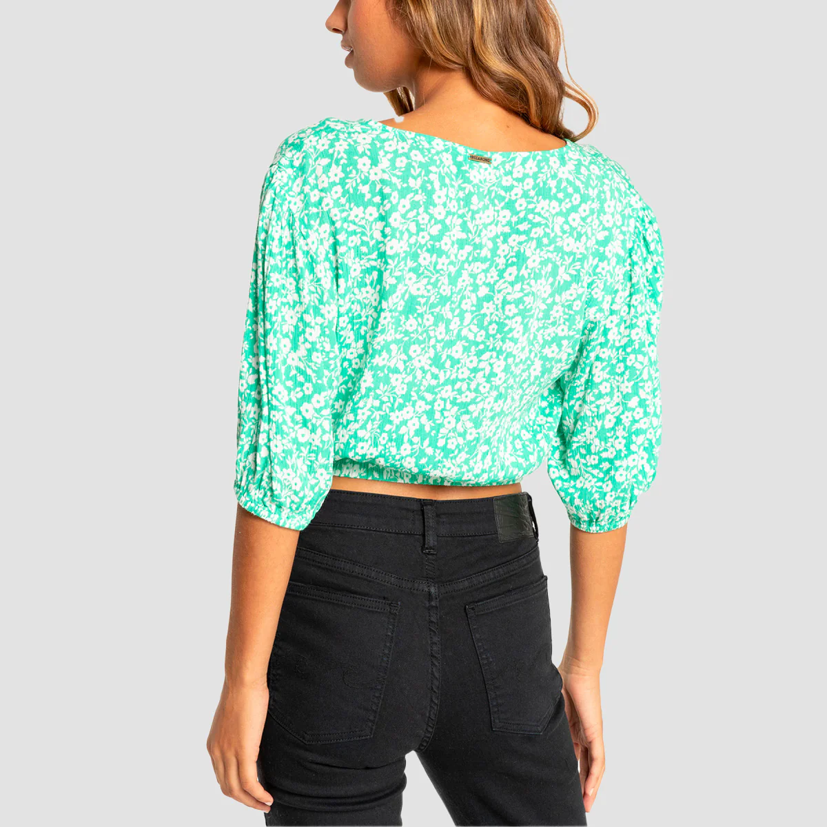 Billabong Too Cute Puff Sleeve V-Neck Top Tropical Green - Womens - Image 2