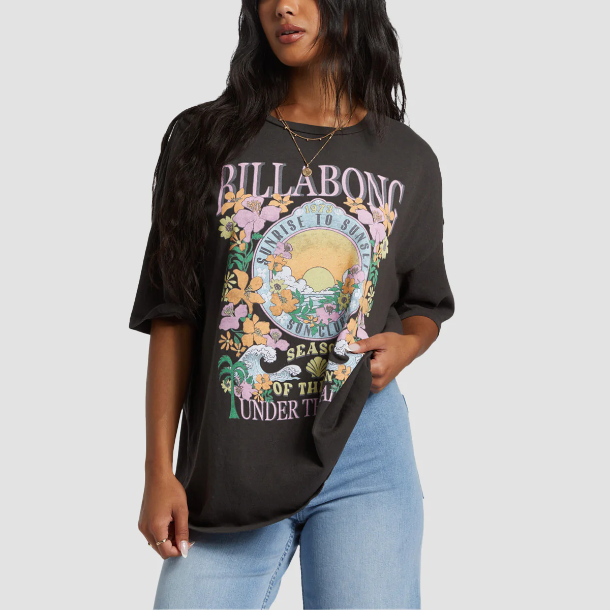 Billabong Under The Palms Oversized T-Shirt Off Black - Womens