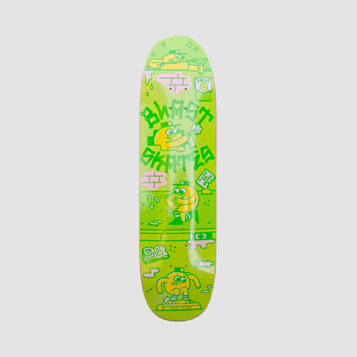 Blast Skates Wild In The Streets Shaped Skateboard Deck Fluorescent Print - 8.5"