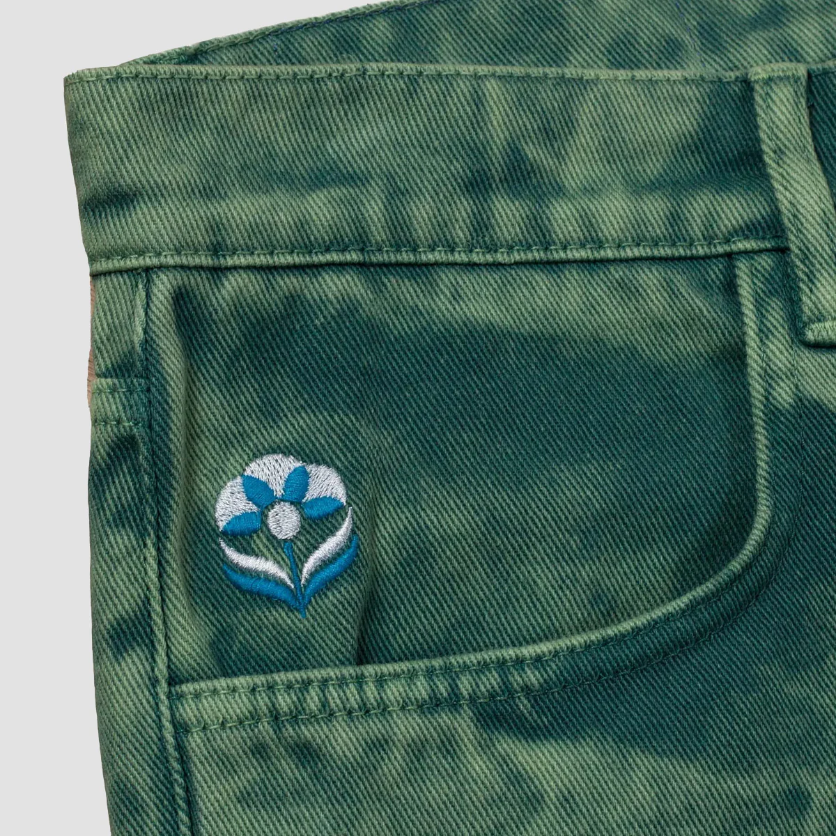 Blue Flowers Evolve Denim Shorts Eco Green wash - Image 3