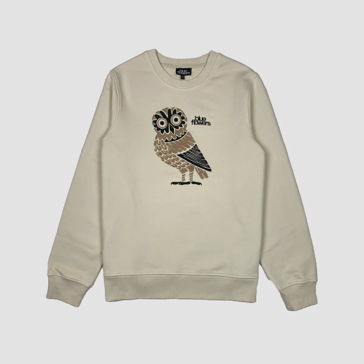 Blue Flowers Owl Crew Sweatshirt Cream