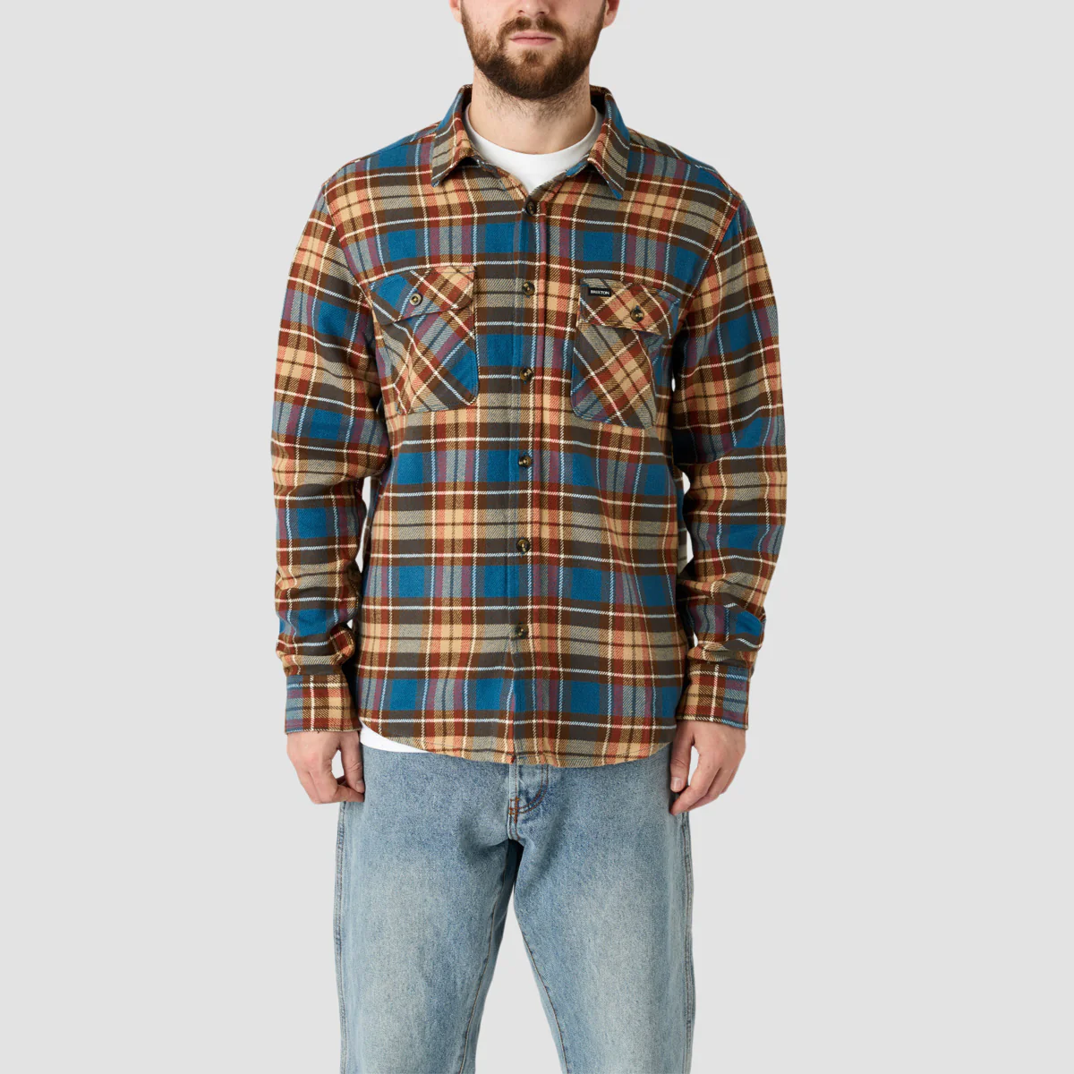 Brixton Bowery Longsleeve Flannel Shirt Ocean Blue/Palm Desert/Sand - Image 3