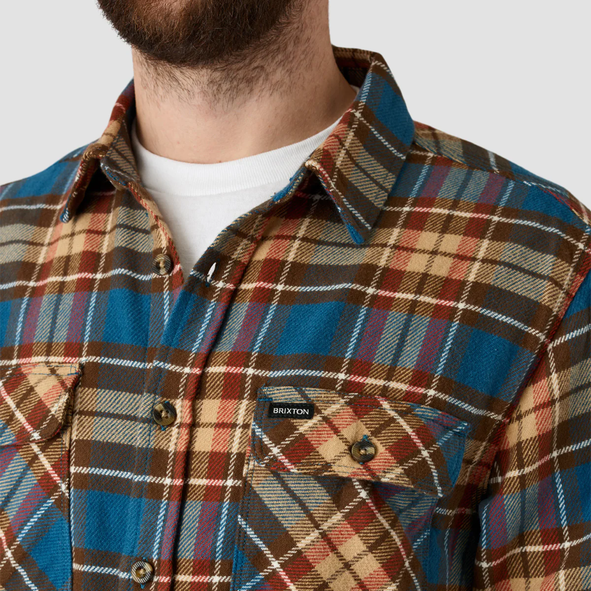 Brixton Bowery Longsleeve Flannel Shirt Ocean Blue/Palm Desert/Sand - Image 4