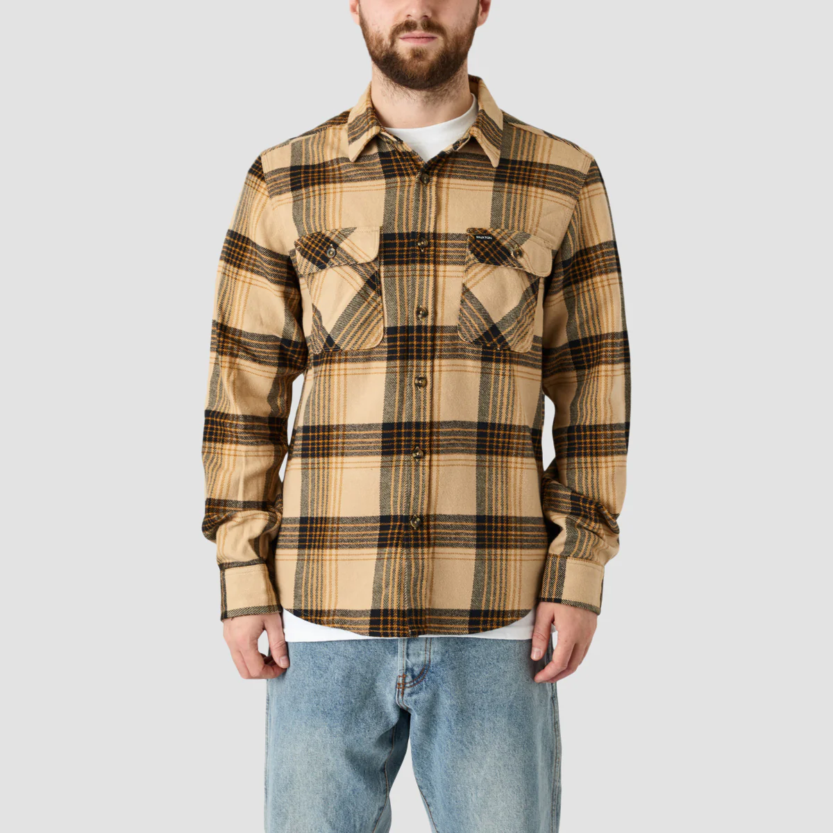 Brixton Bowery Longsleeve Flannel Shirt Sand/Black - Image 3