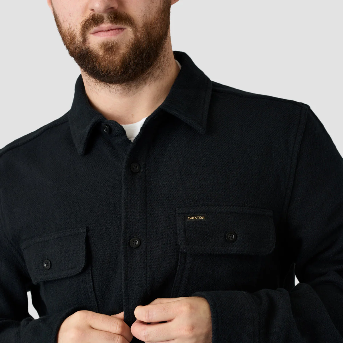 Brixton Bowery Textured Loop Twill Overshirt Black - Image 3