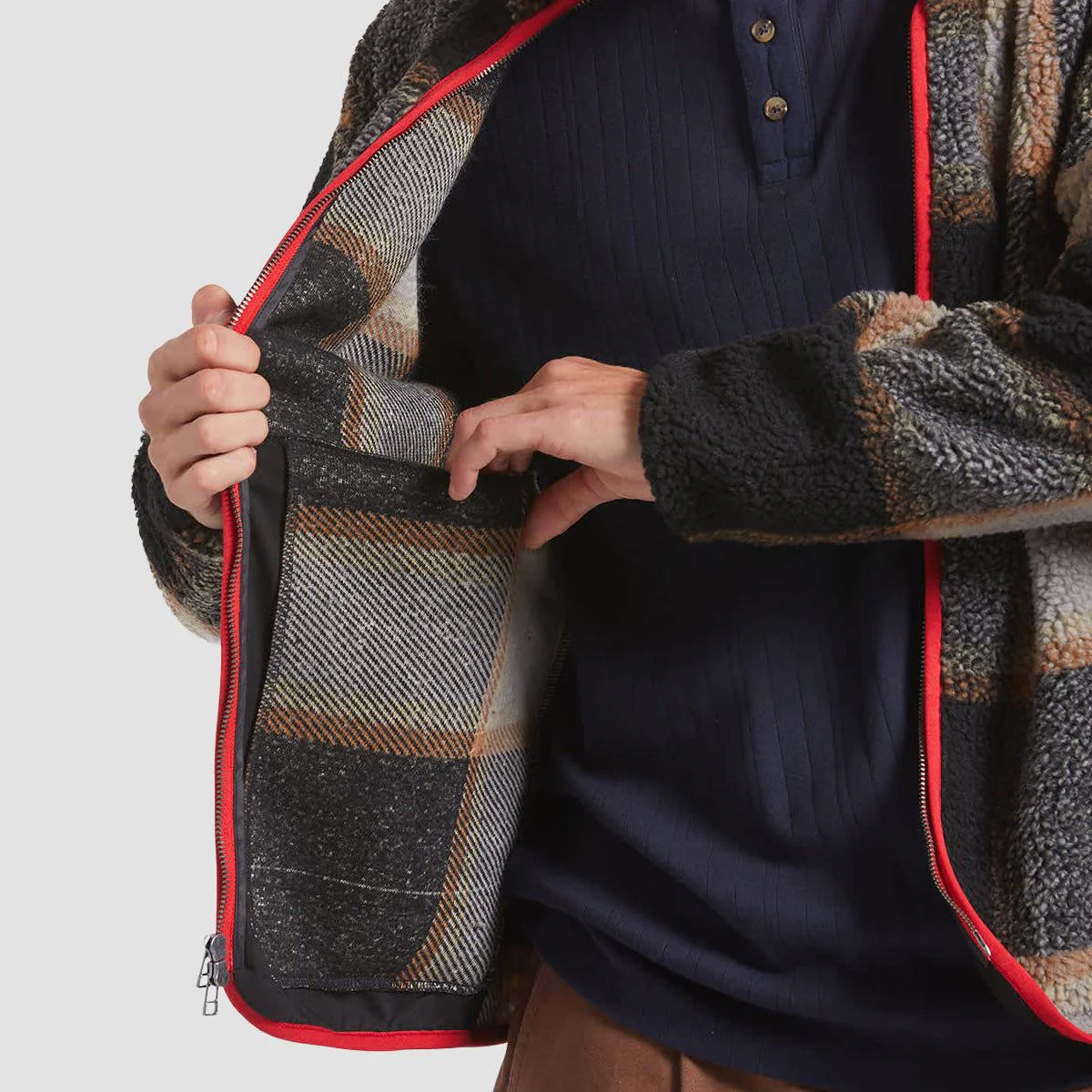 Brixton Buffalo Plaid Sherpa FZ Jacket Black/Cream - Image 3