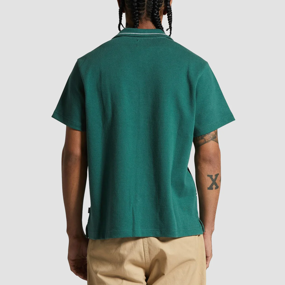 Brixton Bunker Jacquard Knit Short Sleeve Shirt Trekking Green - Image 2
