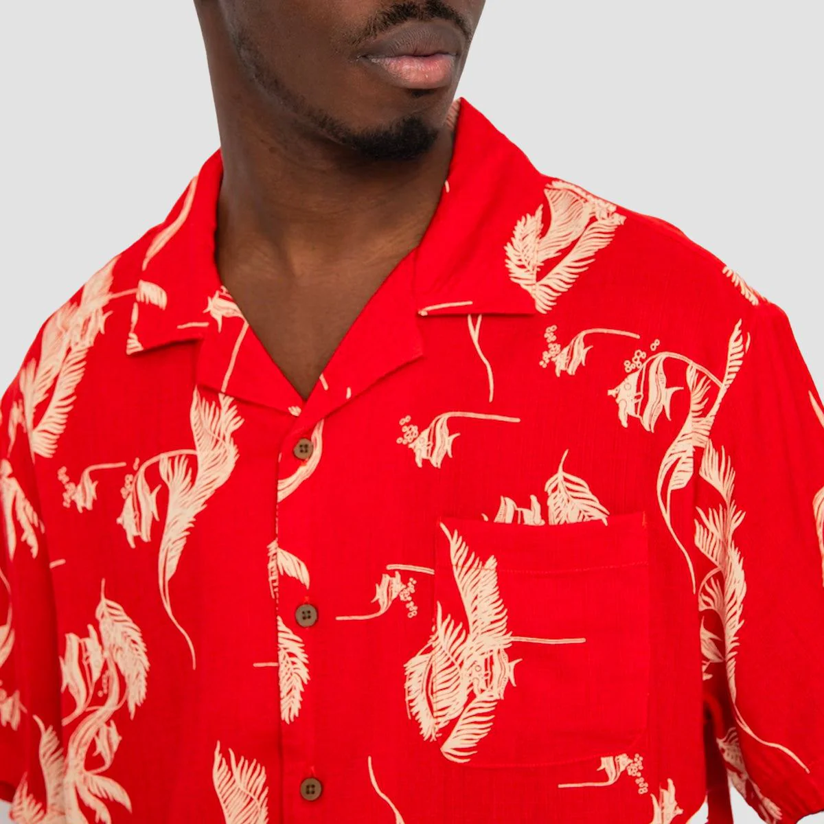Brixton Bunker Slub Short Sleeve Shirt Aloha Red/White/Coconut - Image 2
