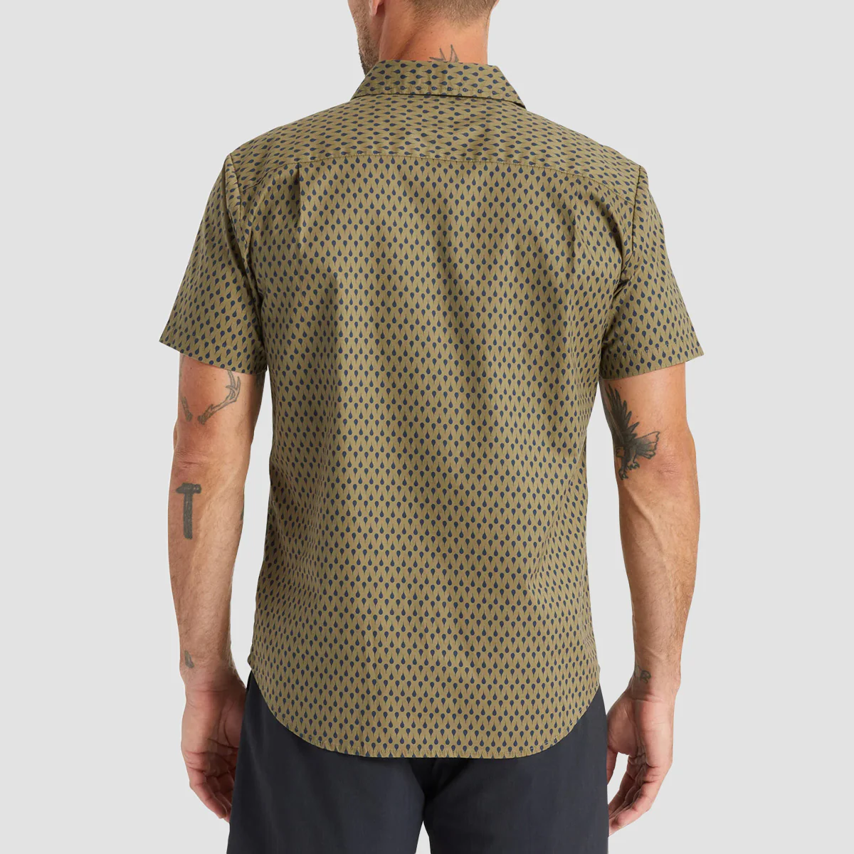 Brixton Charter Print Short Sleeve Woven Shirt Military Olive/Navy - Image 2