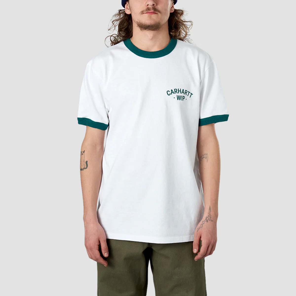 Carhartt WIP 89 Ringer T-Shirt White/Rainforest Heavy Enzyme Wash