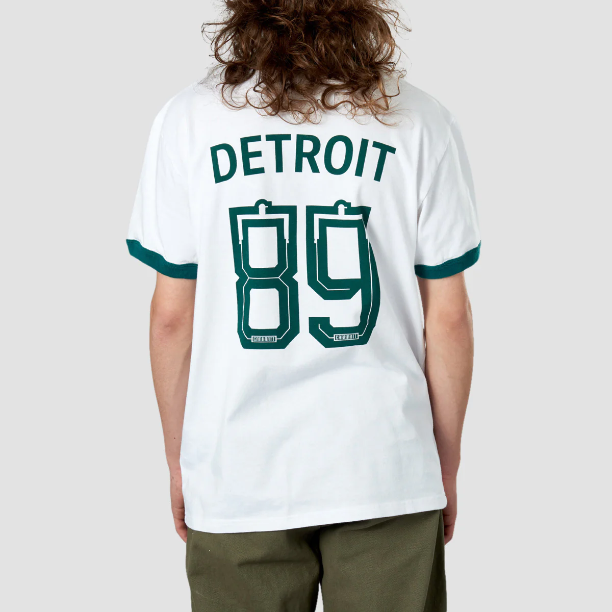 Carhartt WIP 89 Ringer T-Shirt White/Rainforest Heavy Enzyme Wash - Image 2