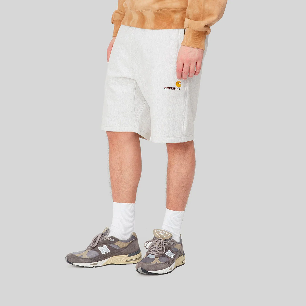 Carhartt WIP American Script Sweat Shorts Grey Heather - Image 3