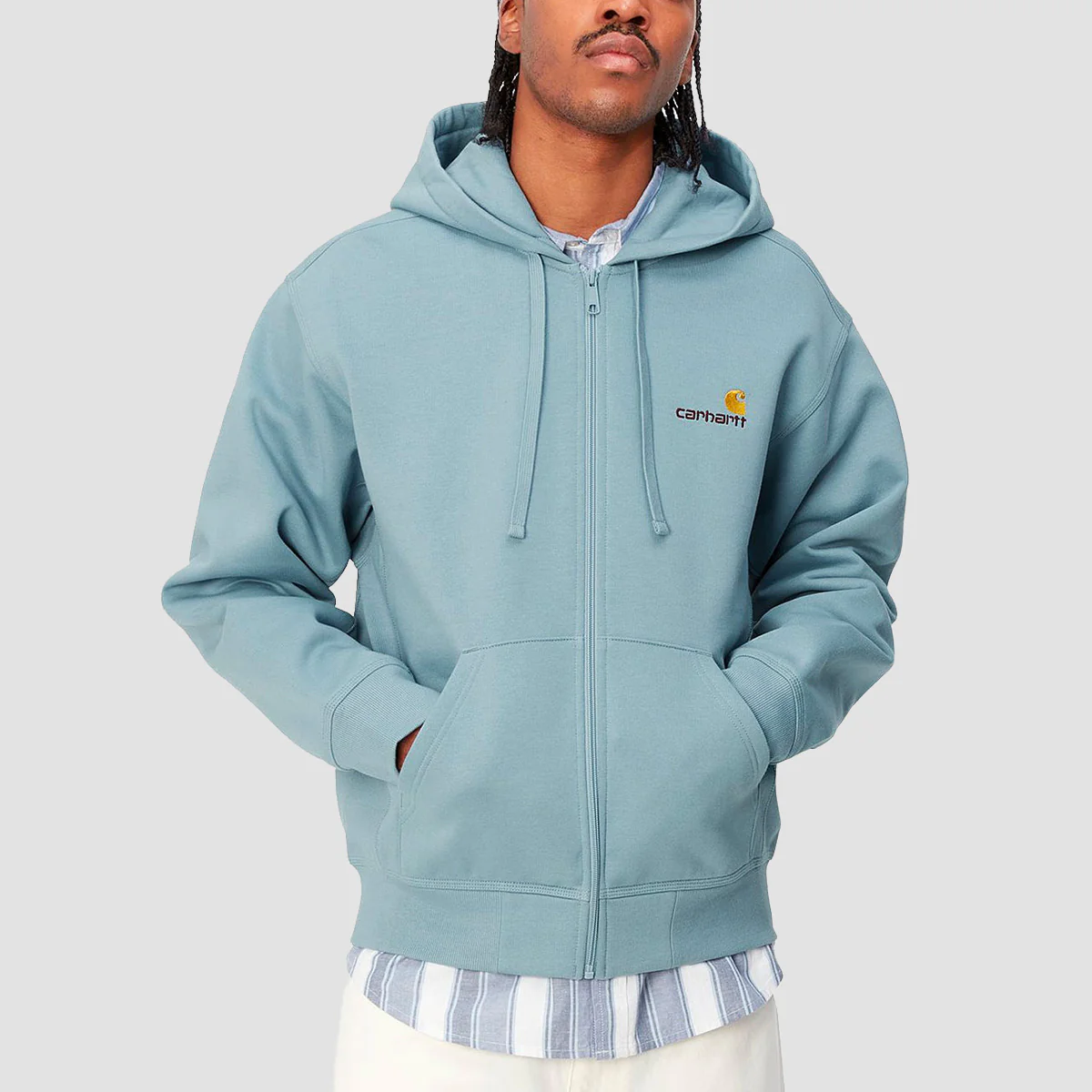 Carhartt WIP American Script Zip Hoodie Frosted Blue - Image 2