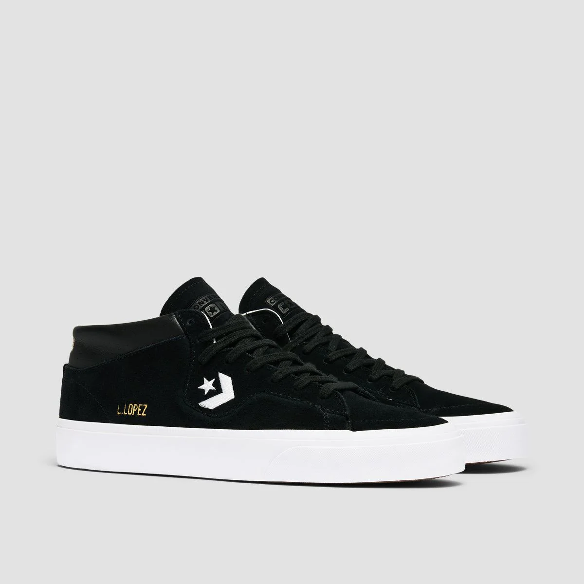 Converse Louie Lopez Pro Mid Top Shoes - Black/Black/White - Image 2