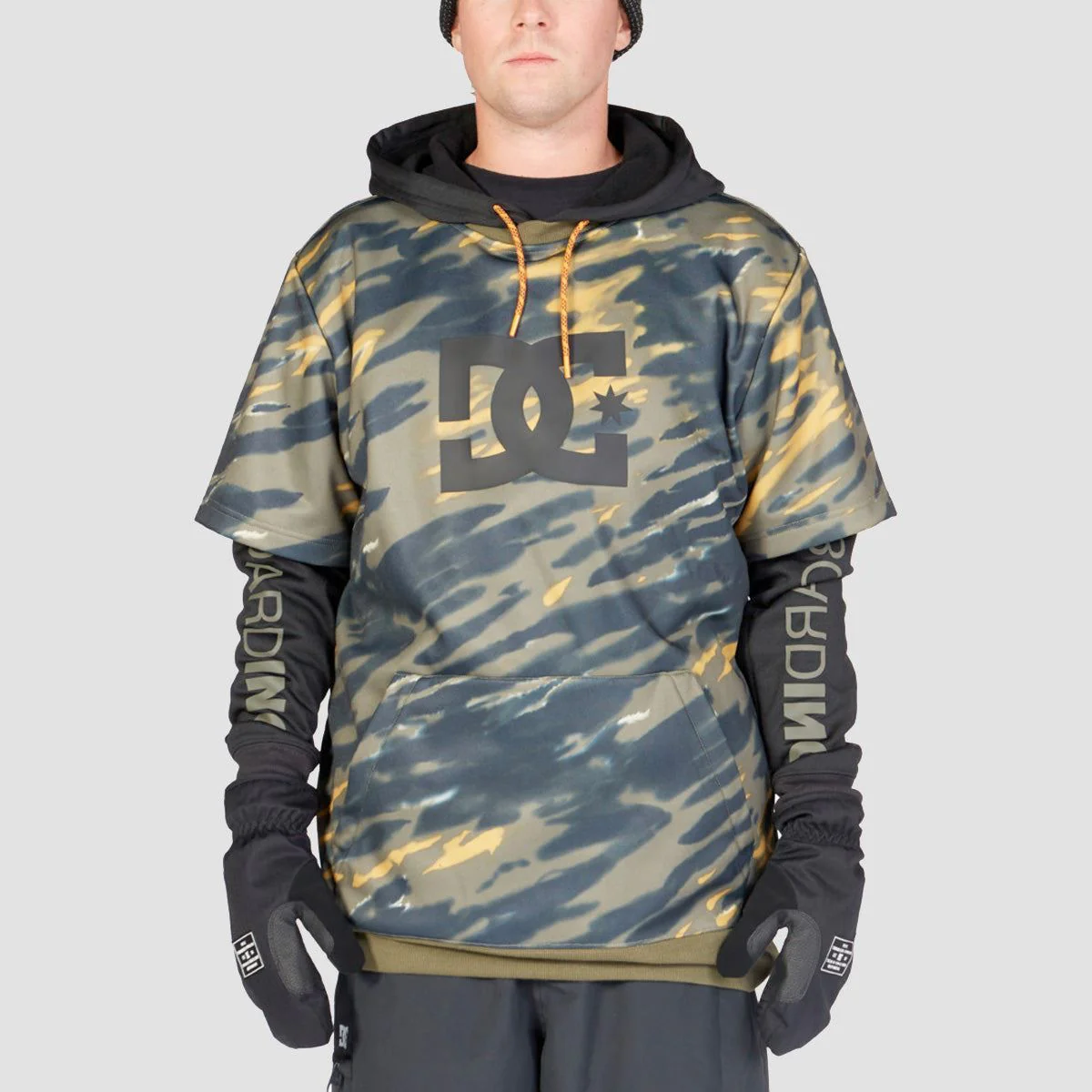 DC Dryden Double Layer Pullover Snow Hoodie Angled Tie Dye Ivy Green