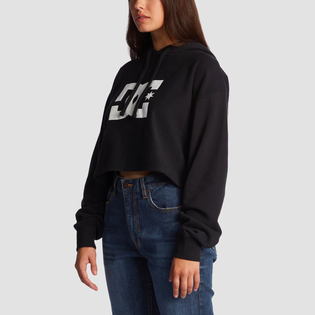 DC Star Cropped Pullover Hoodie Black - Womens - Image 2