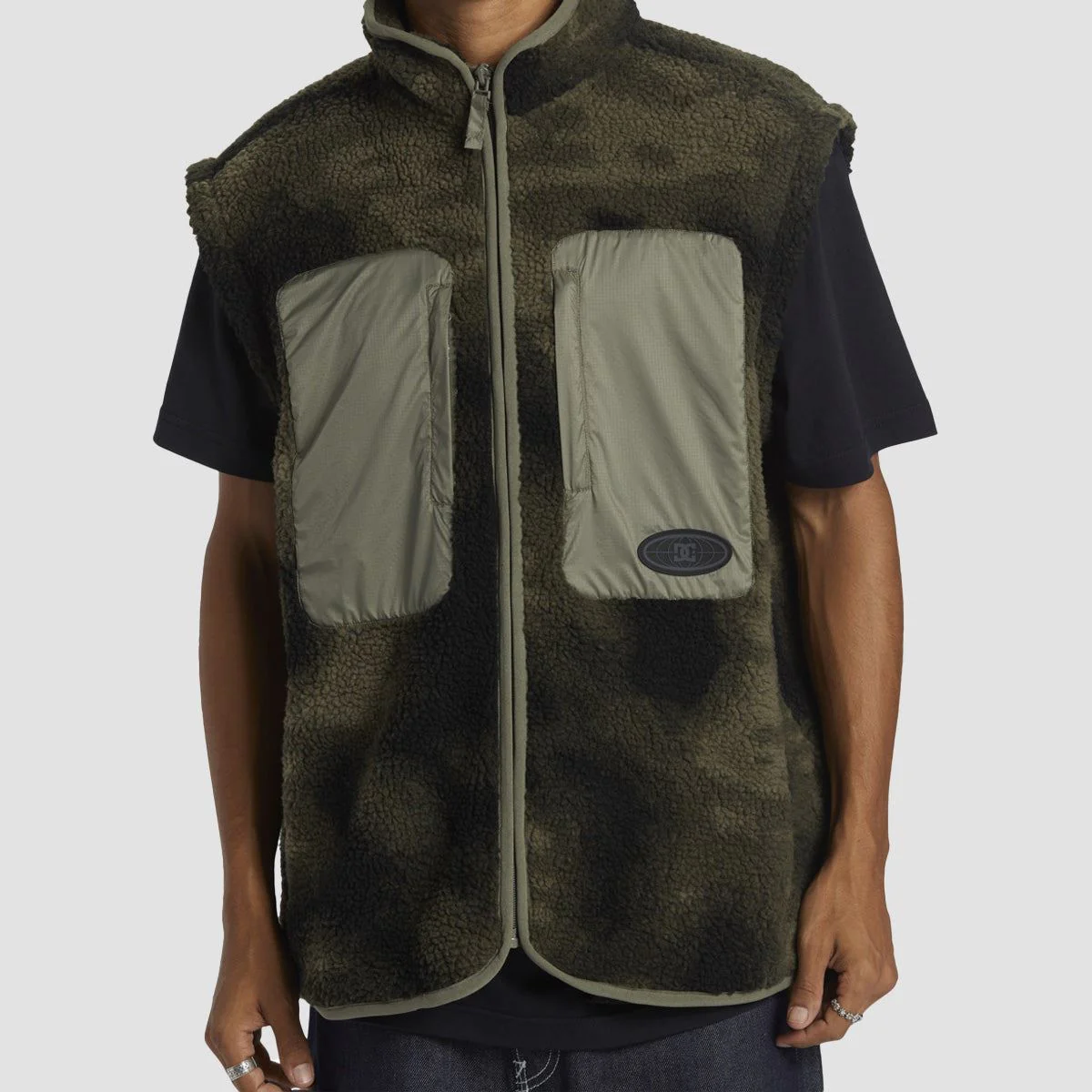 DC Traverse Fleece Jacket/Vest Olive Overspray Print - Image 2