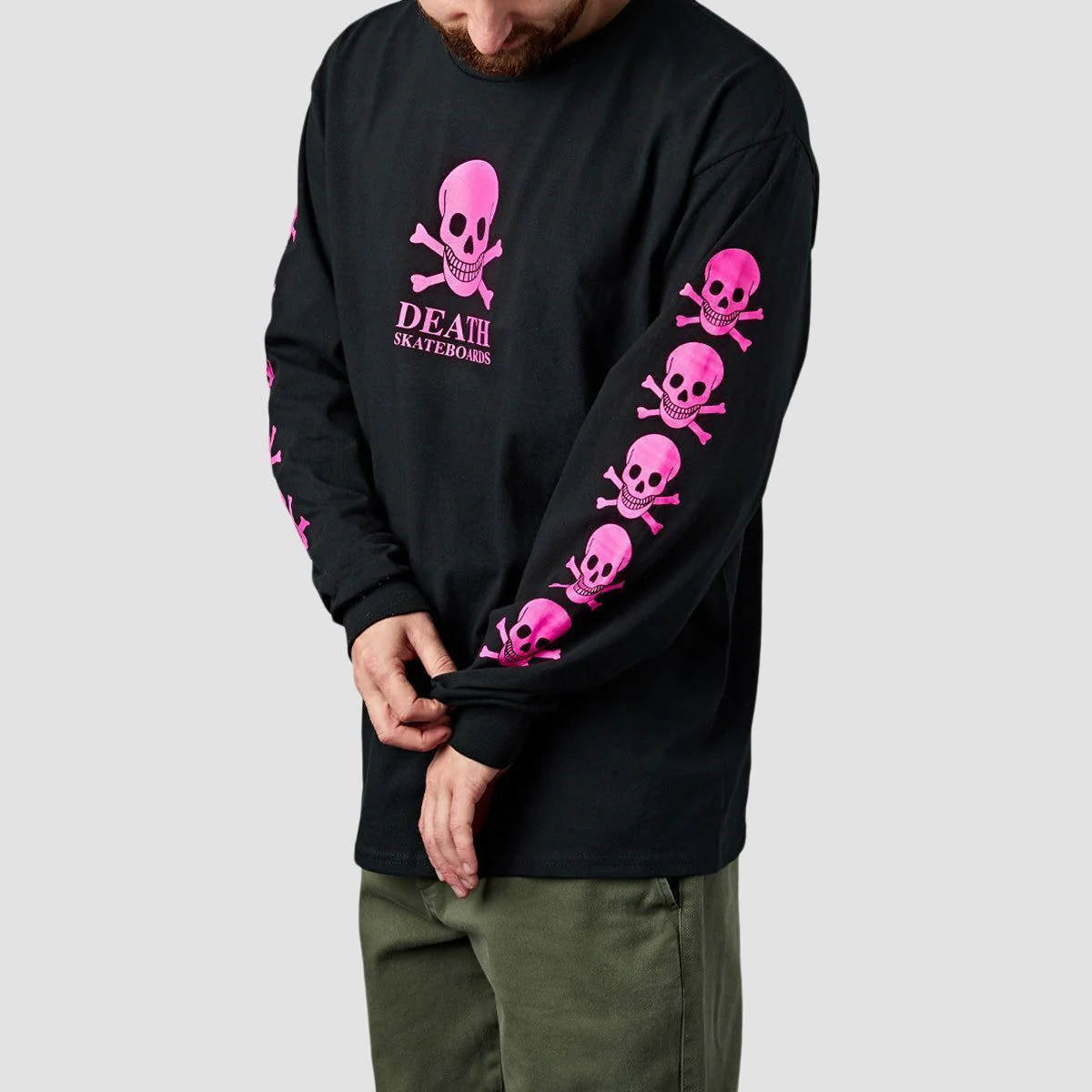 Death OG Skull Longsleeve T-Shirt Black/Hot Pink - Image 3