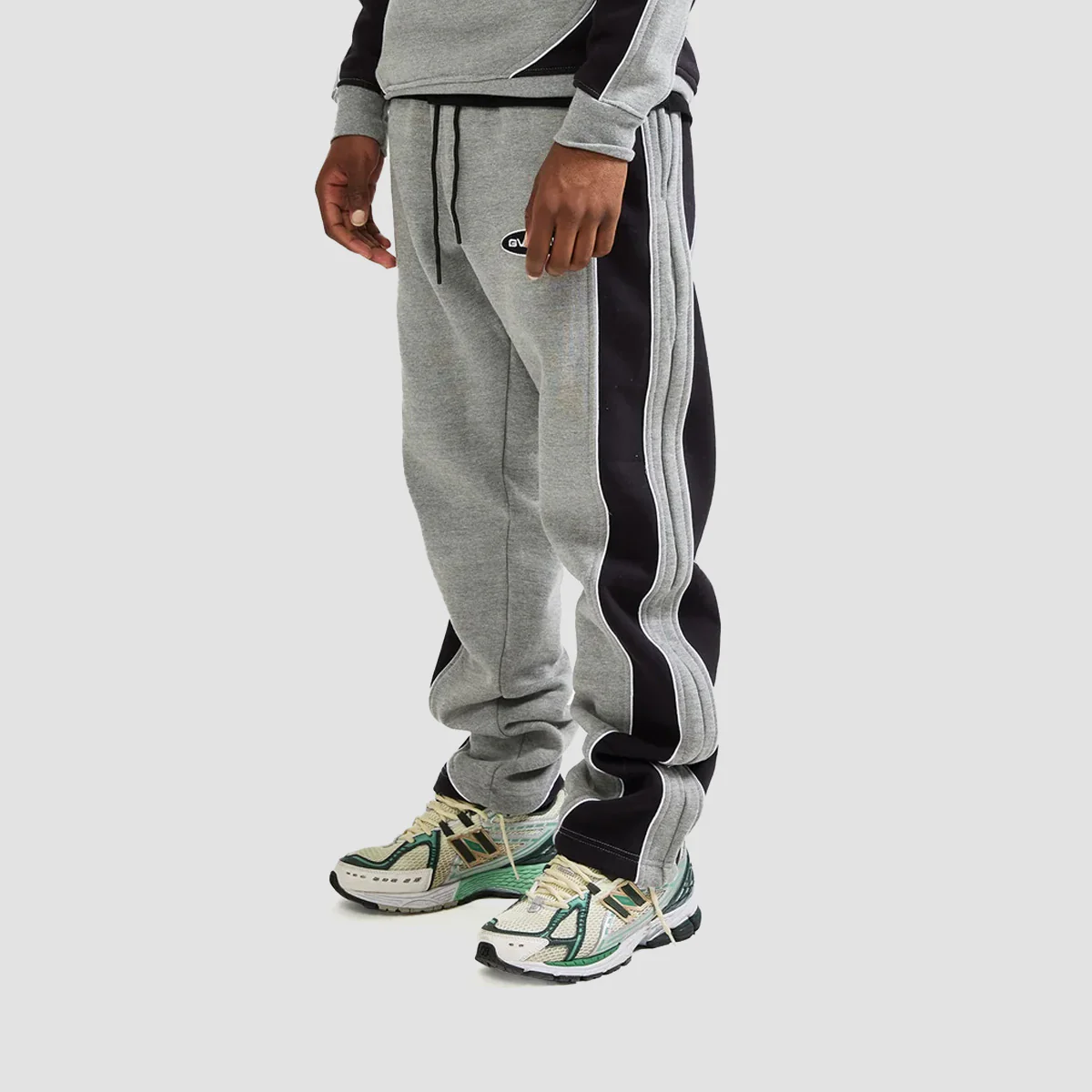 GVNMNT 2 Tone Panelled Sweatpants Grey/Black - Image 2
