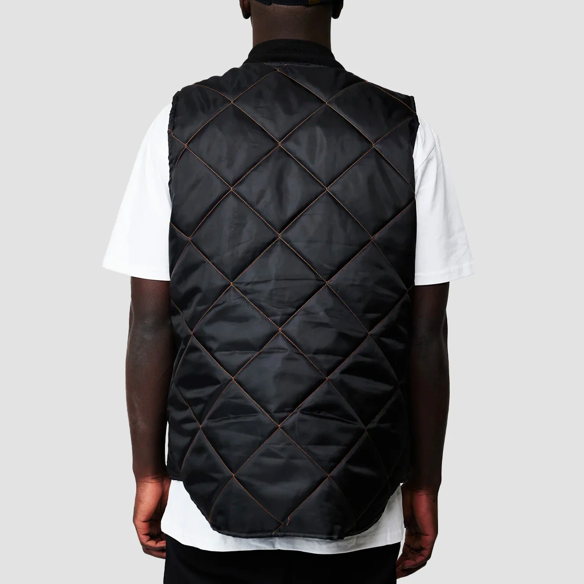 GVNMNT Padded Gilet Black/Orange Stitch - Image 3