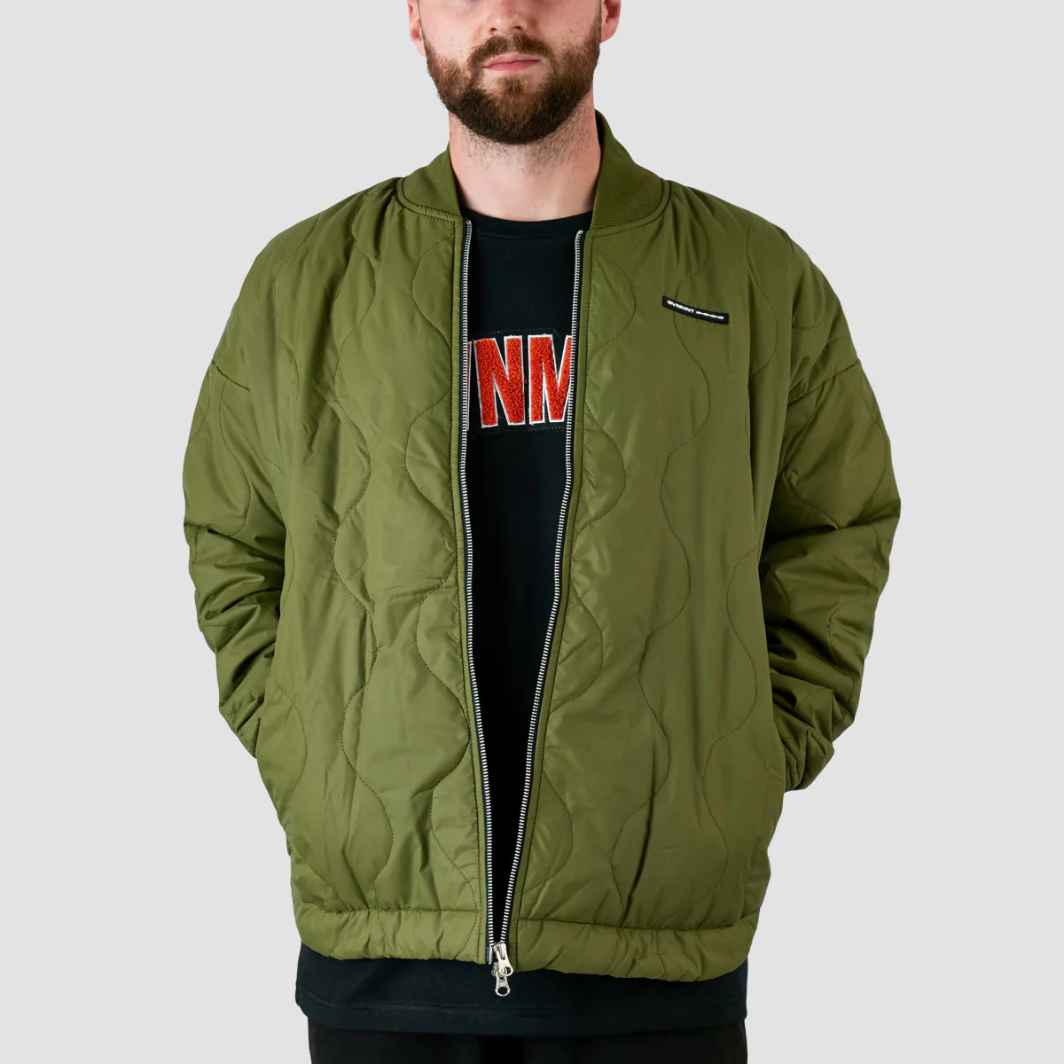 GVNMNT Wavy Quilted Puffer Jacket Green - Image 2