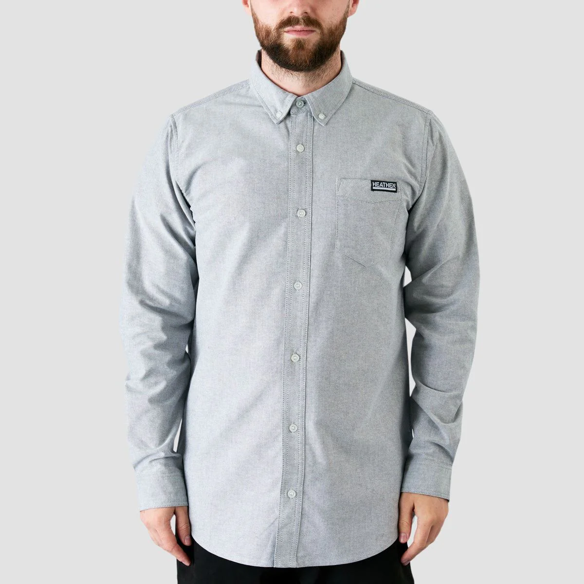 Heathen Canibal Ox-ford Longsleeve Shirt Nothing Grey - Image 2