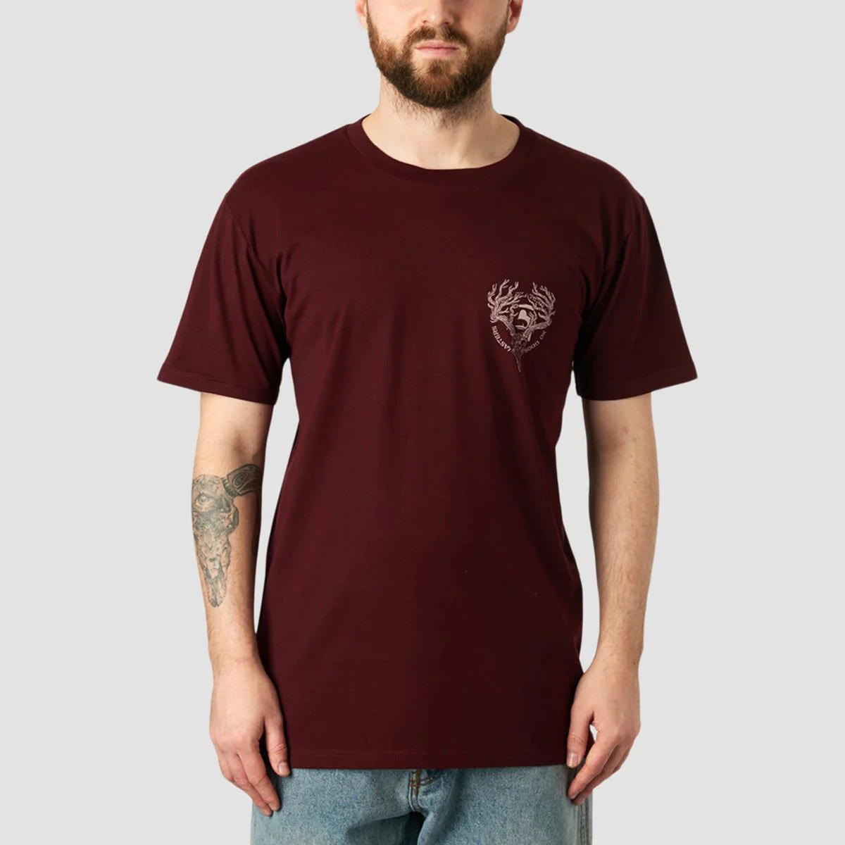 Heathen Ceronnous Mono T-Shirt Burgundy - Image 2