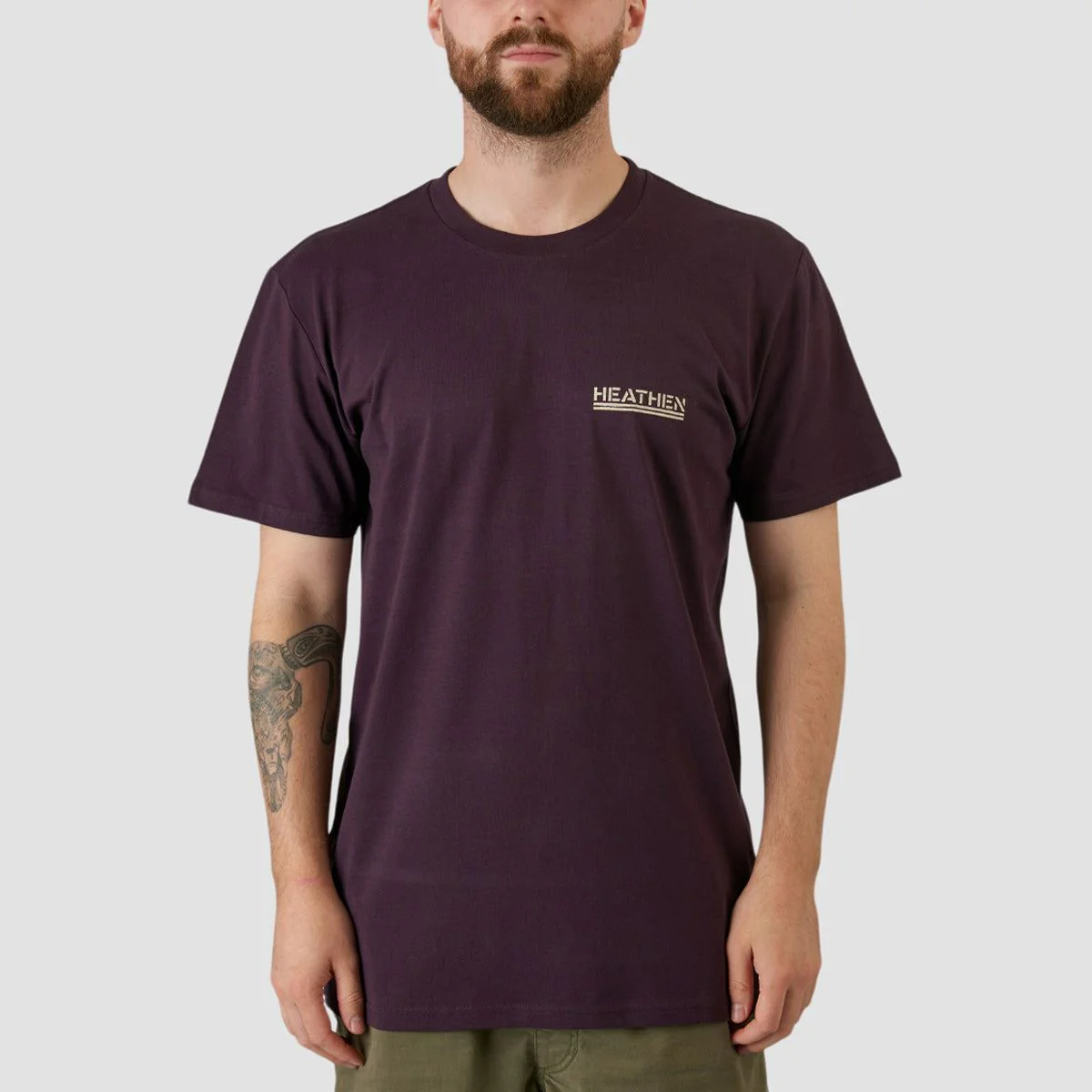 Heathen Infest Skull T-Shirt Plum - Image 2