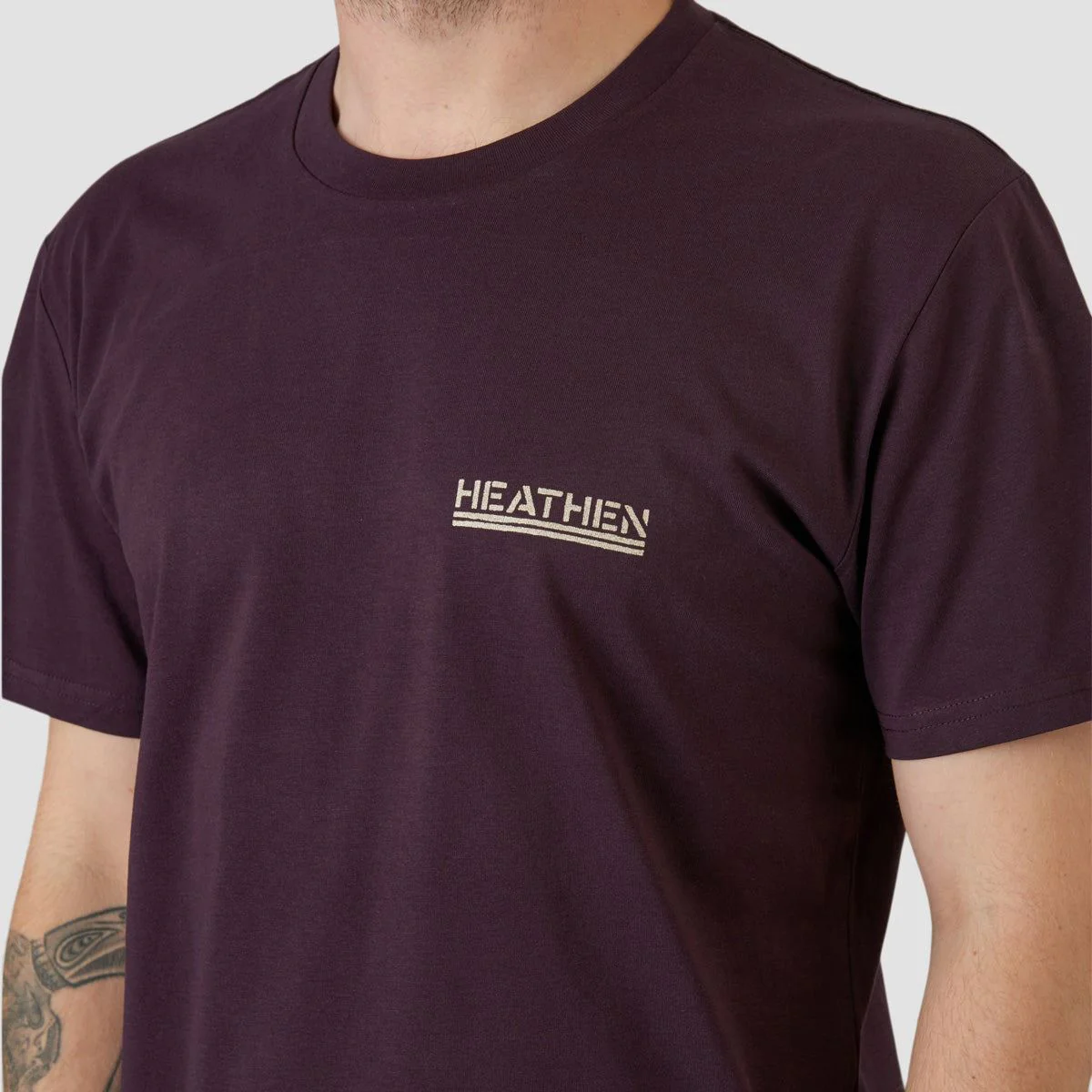 Heathen Infest Skull T-Shirt Plum - Image 3