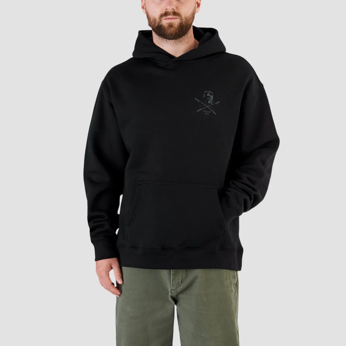 Heathen White Whale Relax Fit Pullover Hoodie Black/Metal - Image 3