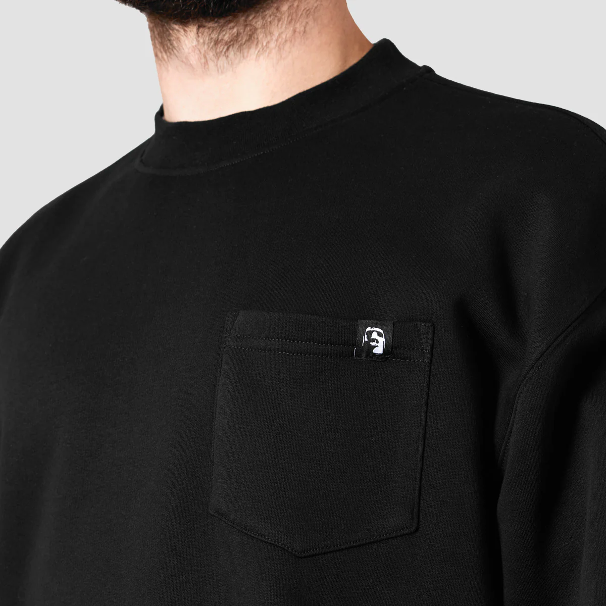Heathen Wolf Flow Relaxed Fit Pocket Crew Sweat Black - Image 2