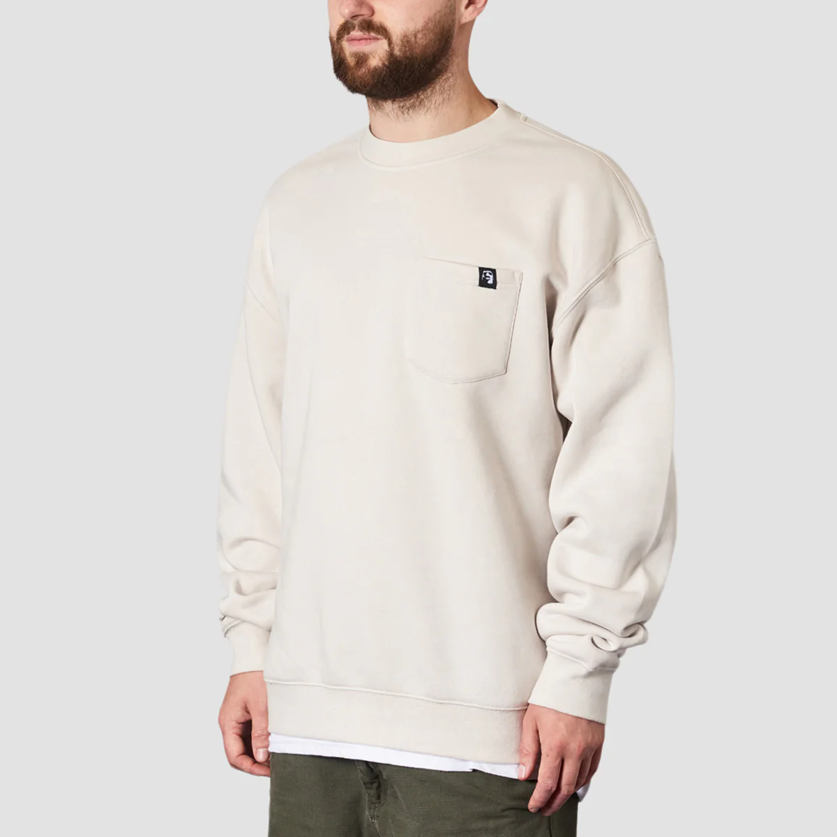 Heathen Wolf Flow Relaxed Fit Pocket Crew Sweat Bone - Image 3
