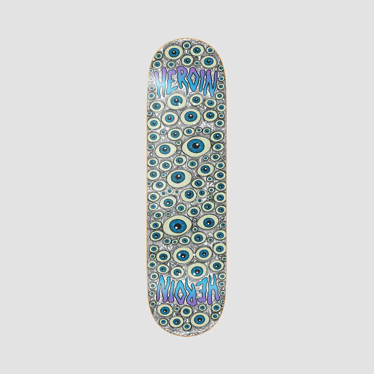 Heroin Symmetrical Holographic Eyes Skateboard Deck Silver Foil/GITD - 8.5"
