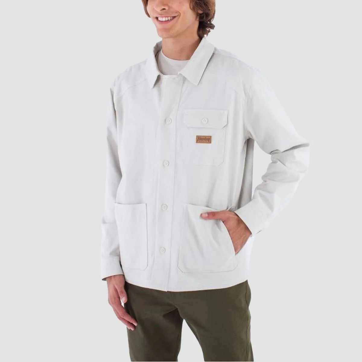 Hurley Bixby Flannel Lined Canvas Longsleeve Shirts Bone - Image 2