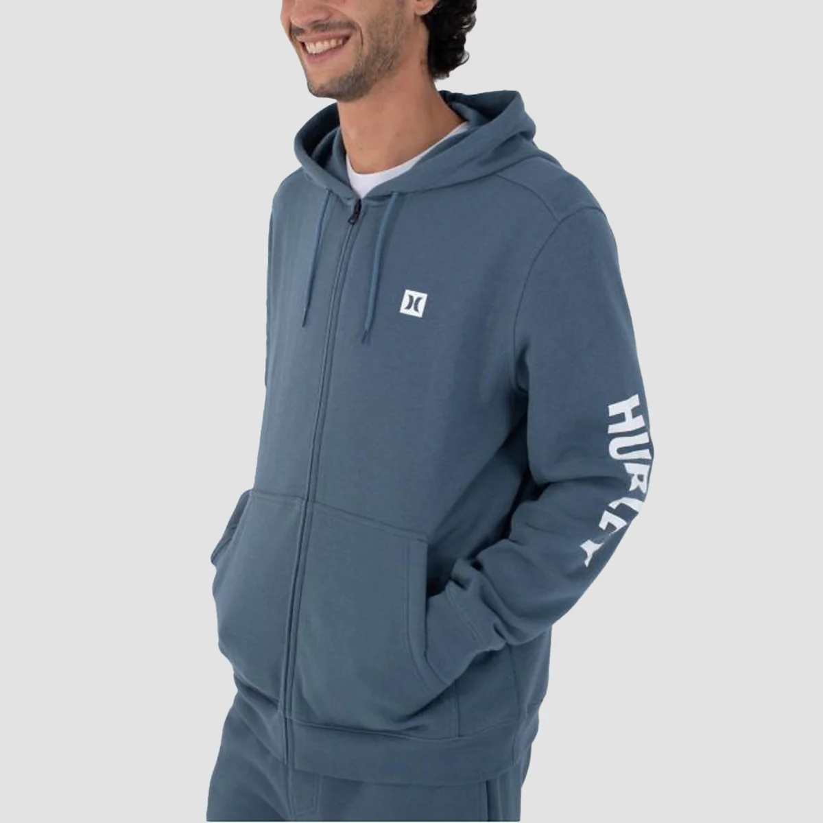 Hurley Icon Box Zip Hoodie Grey Teal - Image 2