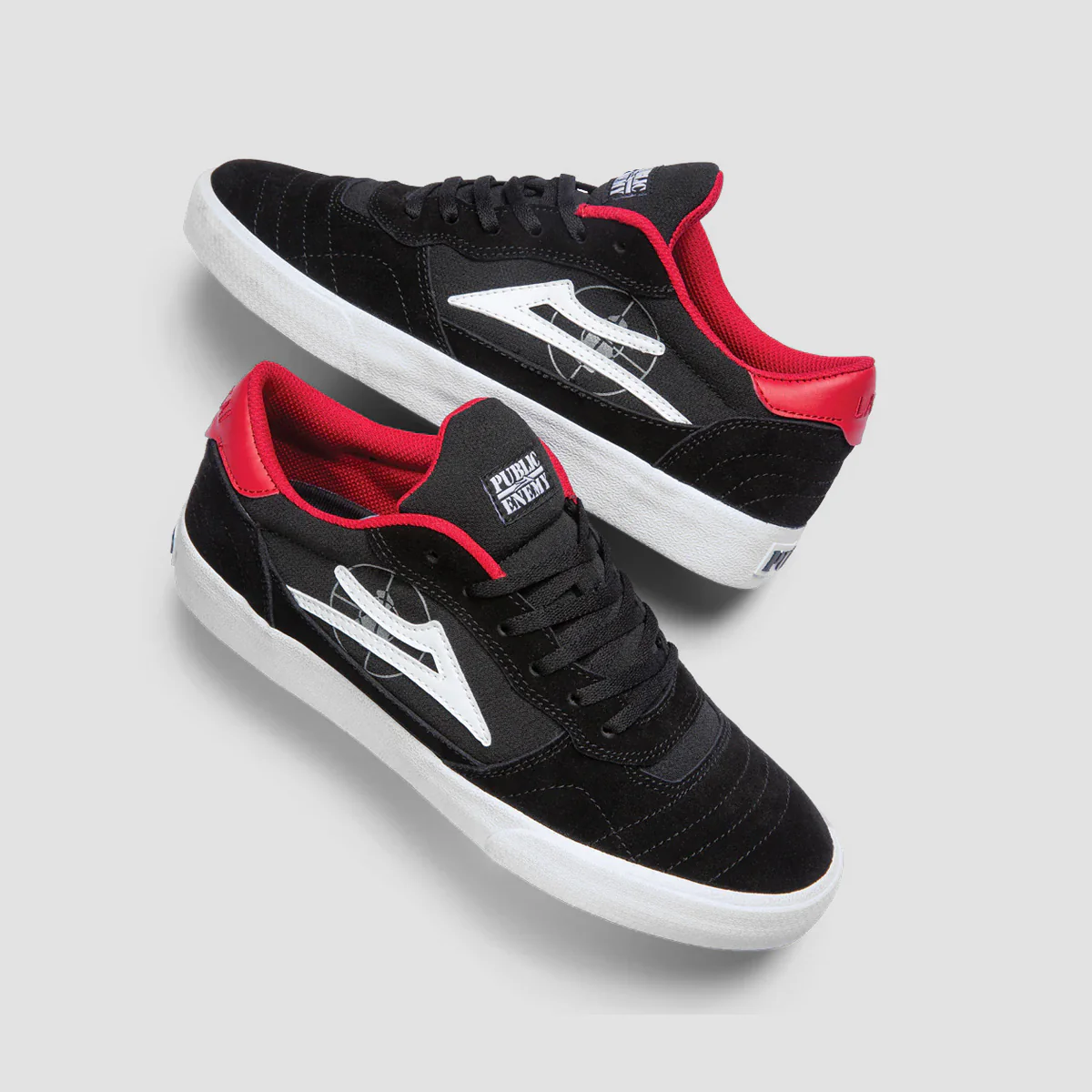 Lakai X Public Enemy Cambridge Skate Shoes - Black/Red Suede - Image 2