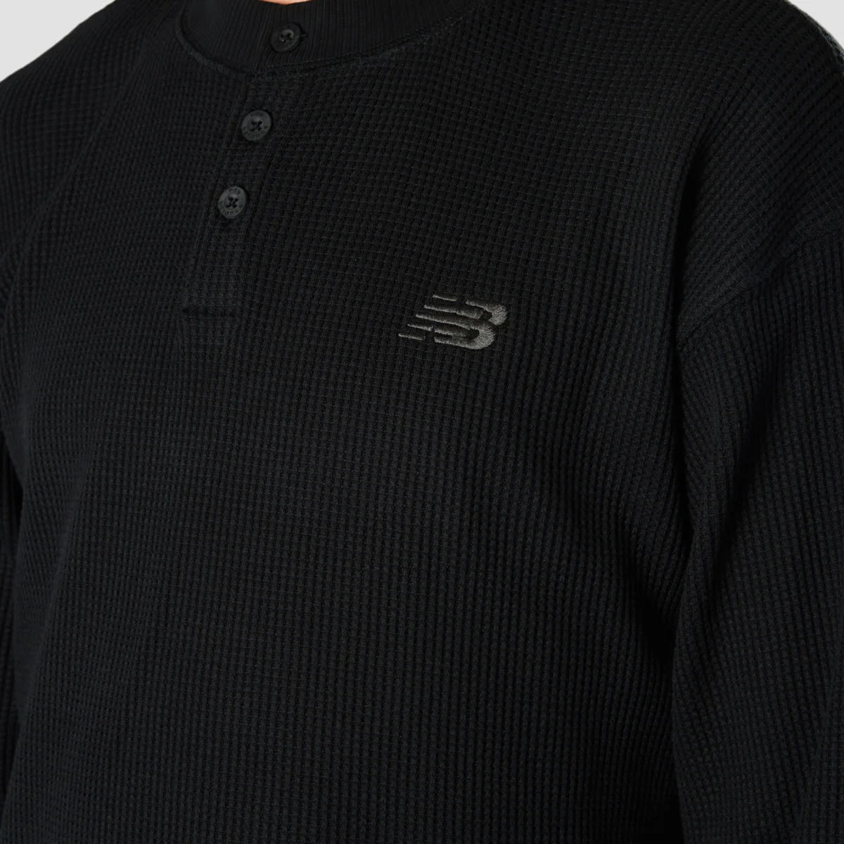 New Balance Waffle Knit Longsleeve Henley T-Shirt Black - Image 3