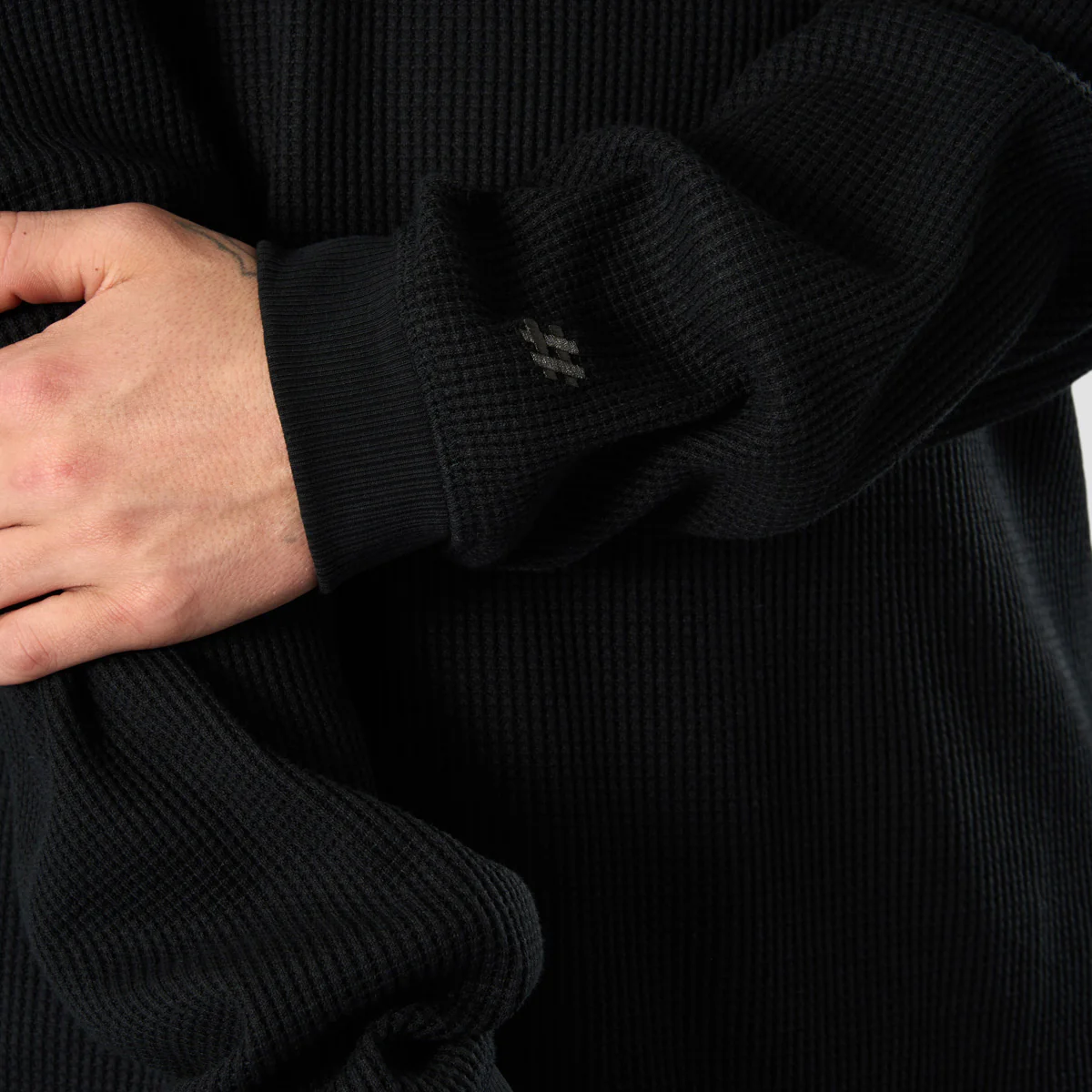 New Balance Waffle Knit Longsleeve Henley T-Shirt Black - Image 4