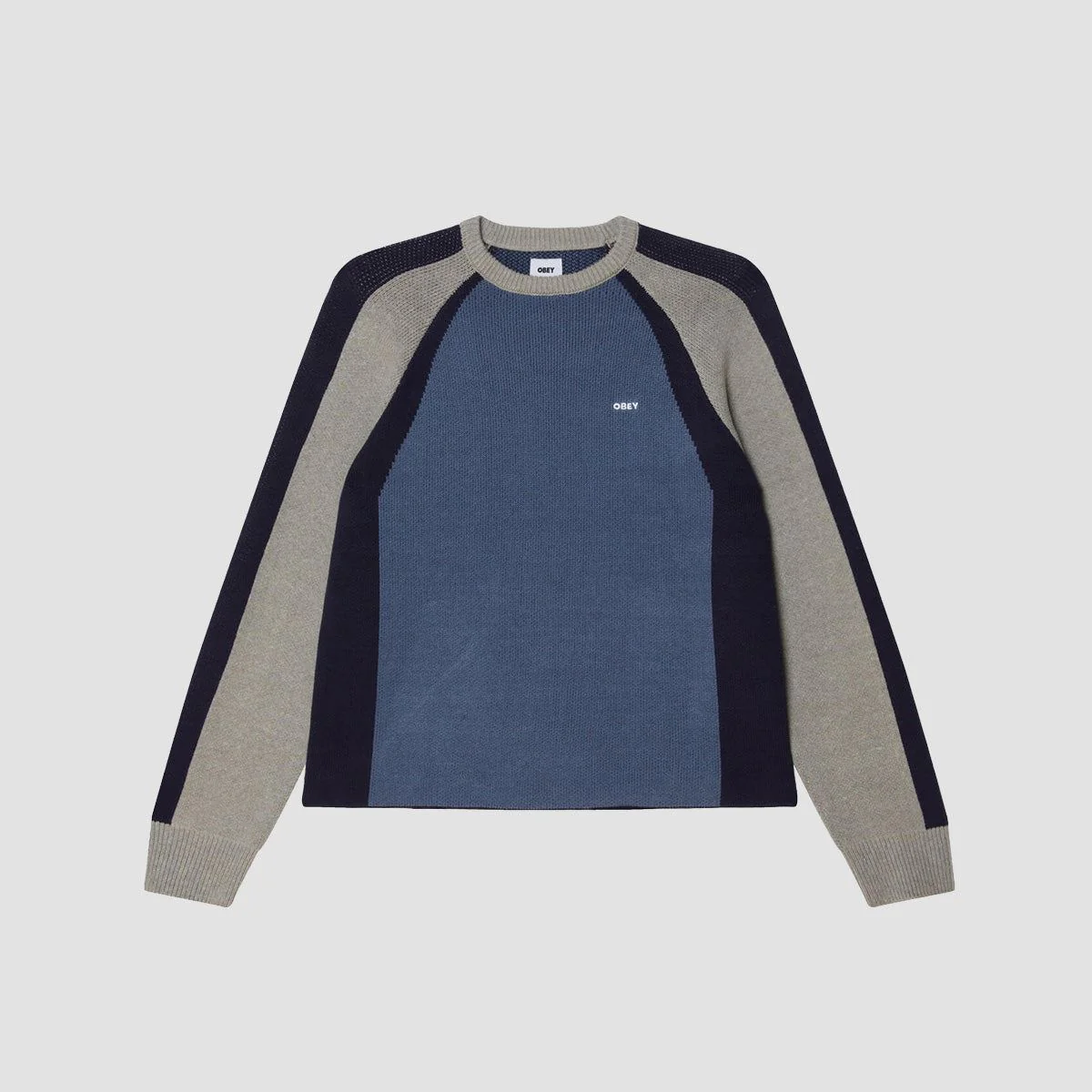 OBEY Raglan Crew Neck Sweater Dull Blue Multi - Image 2