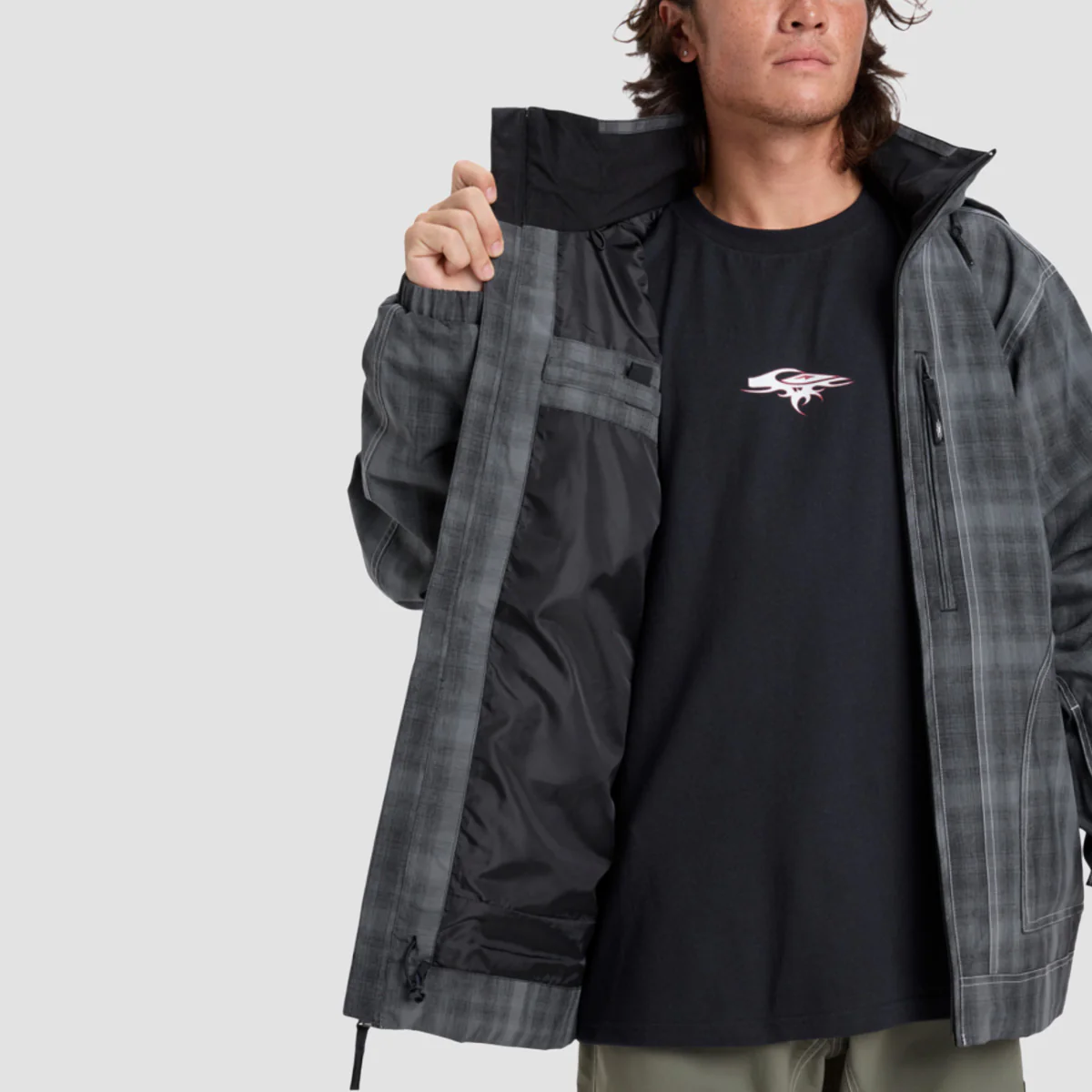 Quiksilver Live Wire 10K Snow Jacket Mercury Check True Black - Image 3