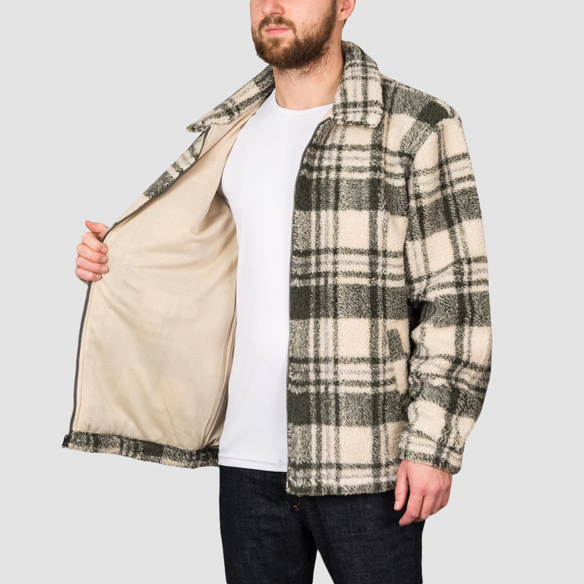 Quiksilver Locals Only Sherpa Zip Fleece Kalamata Check Bogong Gum - Image 3