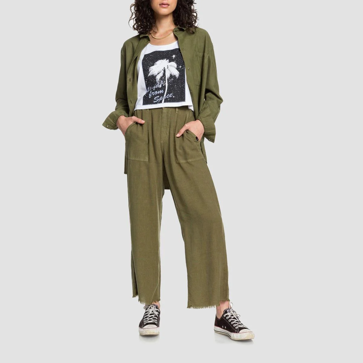 Quiksilver Loose Longline Longsleeve Shirt Burnt Olive - Womens - Image 3