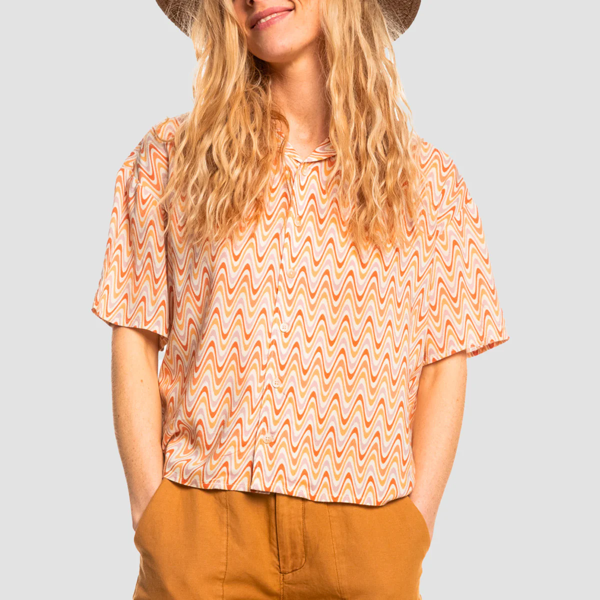 Quiksilver Sunny Ride Short Sleeve Shirt Cosmic Ripples Bleached Mauve - Womens