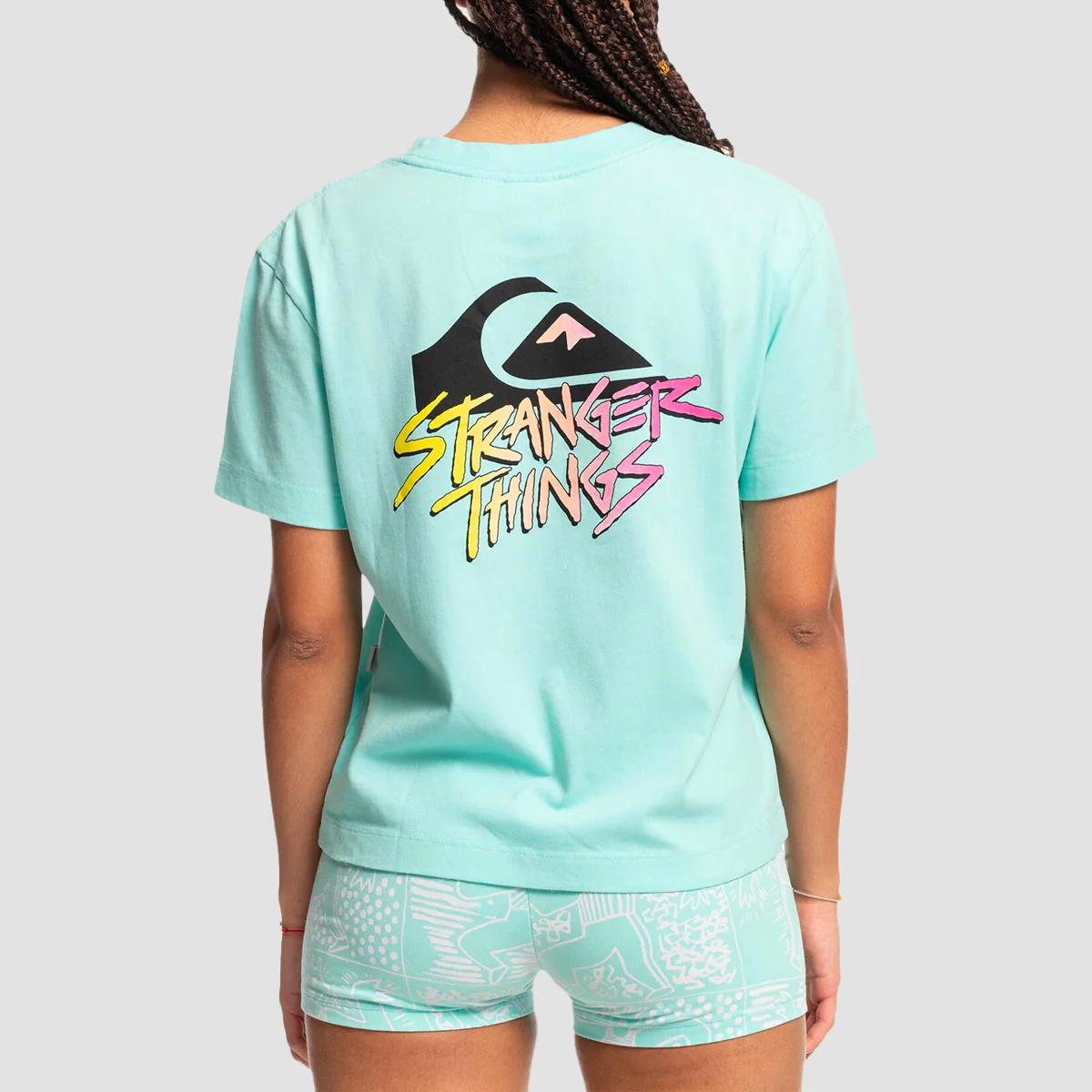 Quiksilver x Stranger Things 86 Cropped T-Shirt Aruba Blue - Womens - Image 2