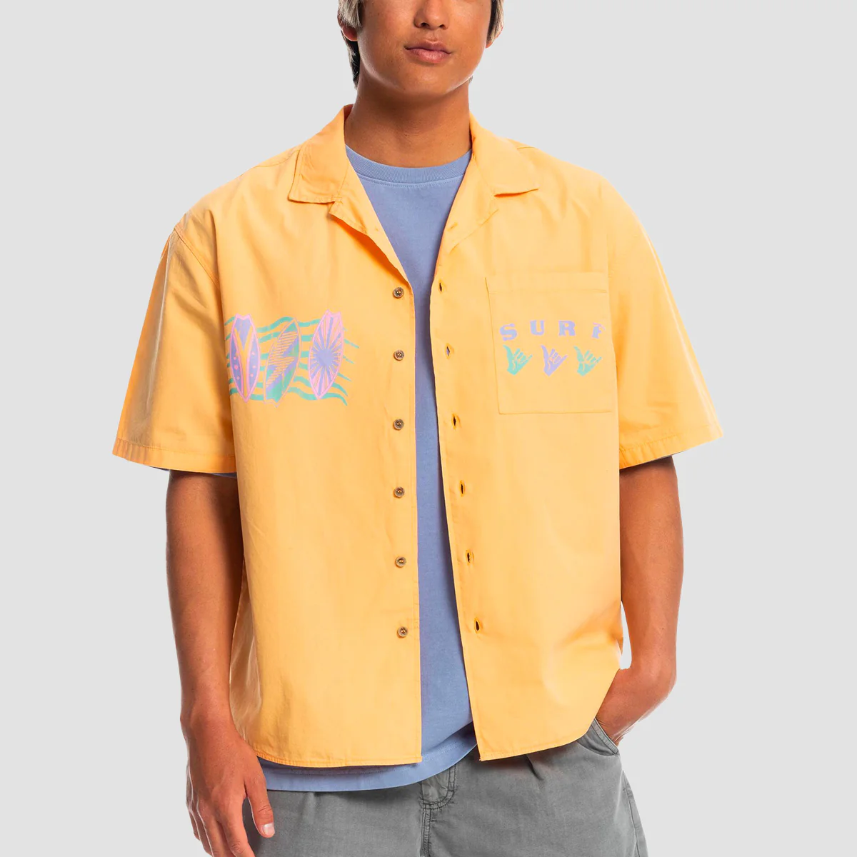 Quiksilver x Stranger Things The Mike Short Sleeve Shirt Mock Orange