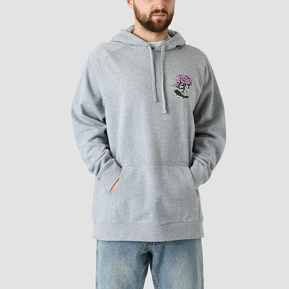 Brain Drain Brain Push Pullover Hoodie Grey - Image 3