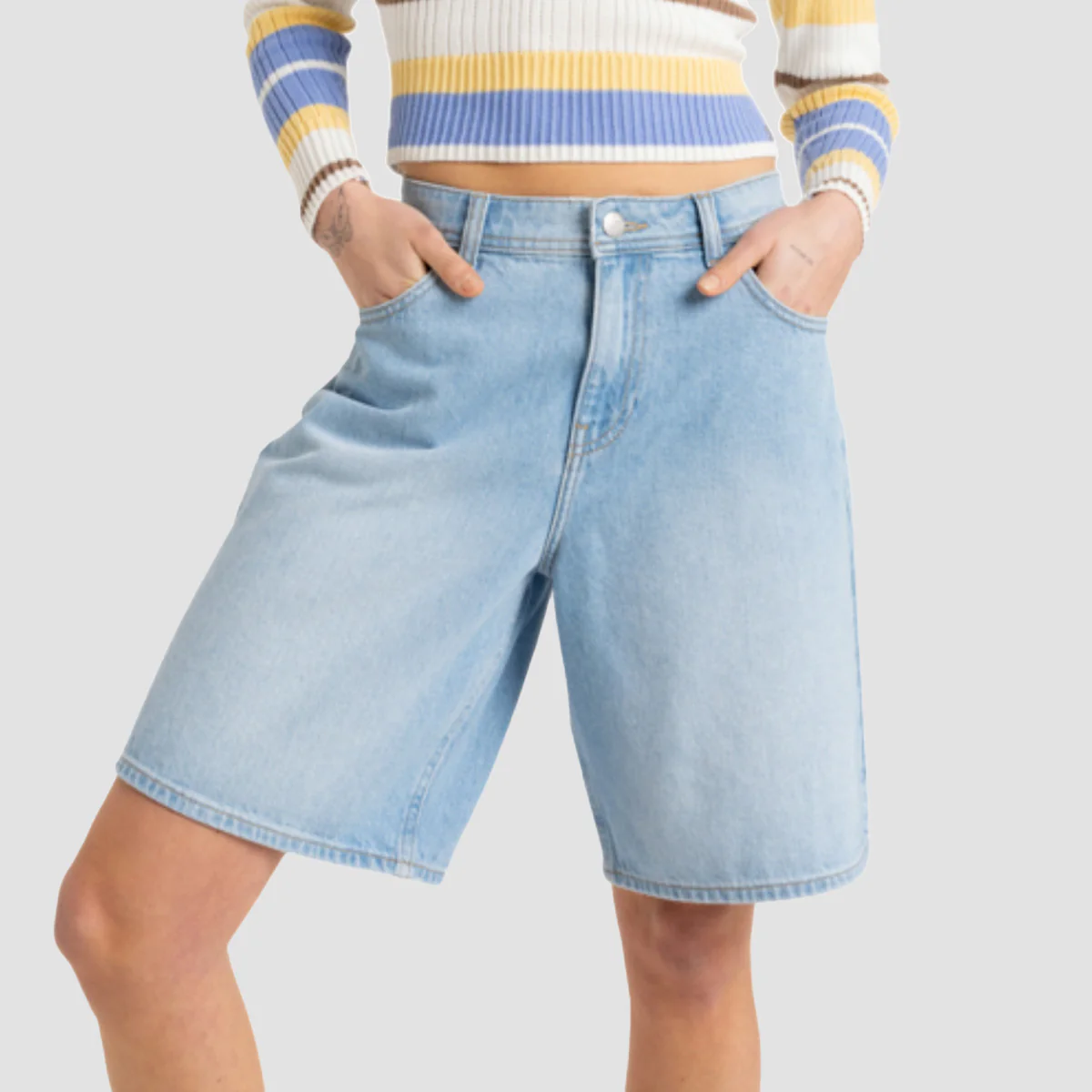 Roxy Authentic Story Denim Shorts Light Blue - Womens