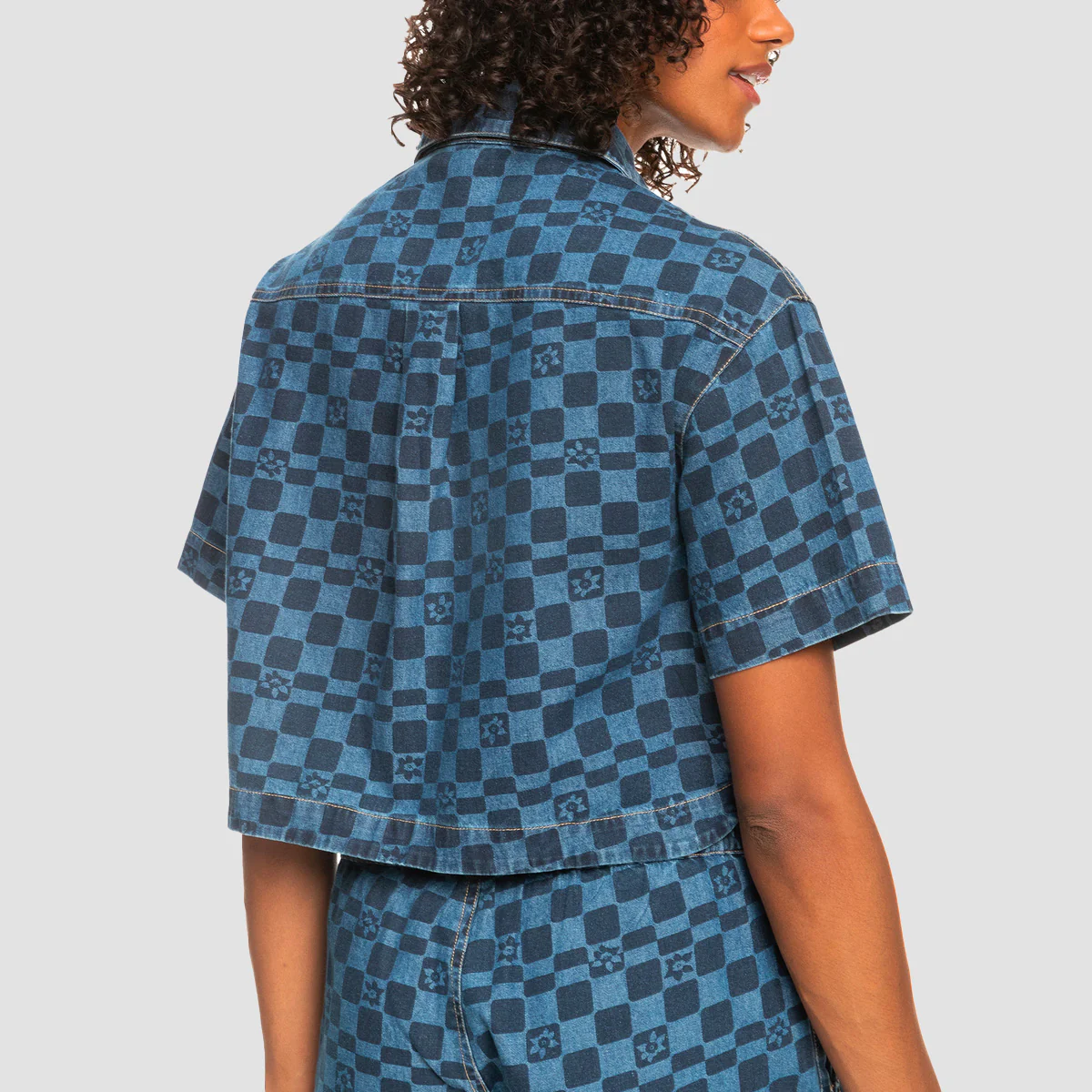Roxy Blue Wave Club Short Sleeve Denim Shirt Mood Indigo Sol Power - Womens - Image 2