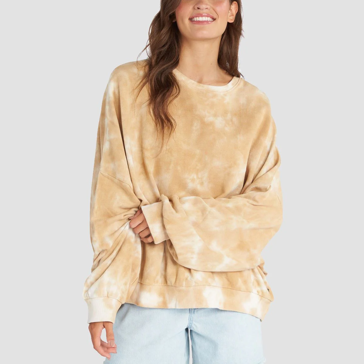 Roxy Bright Sunshine Oversized Crew Sweat Beige Crystal Wash - Womens